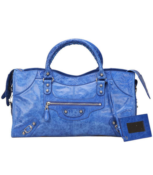 Balenciaga Motorcycle Grande City Bag in Blue importati agnello L